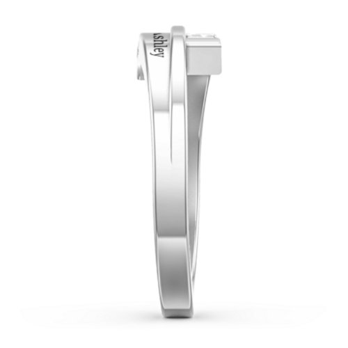 Double Baguette Bypass Ring – Sterling Silver with Diamond