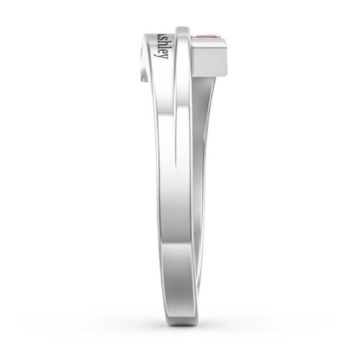 Double Baguette Bypass Ring – Sterling Silver with Ruby