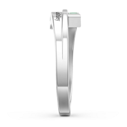 Double Baguette Bypass Ring – Sterling Silver with Emerald