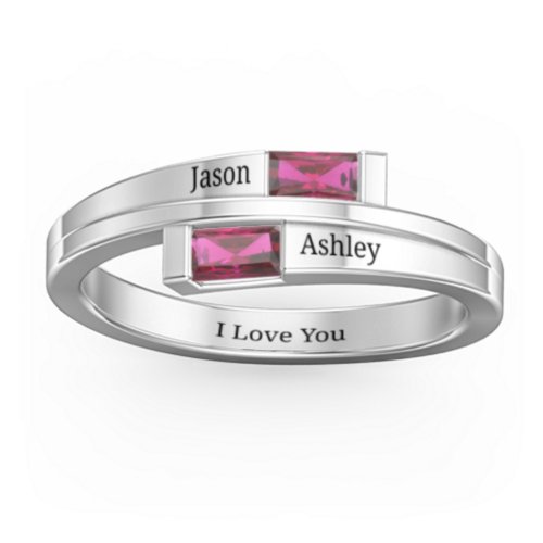 Double Baguette Bypass Ring – Sterling Silver with Ruby