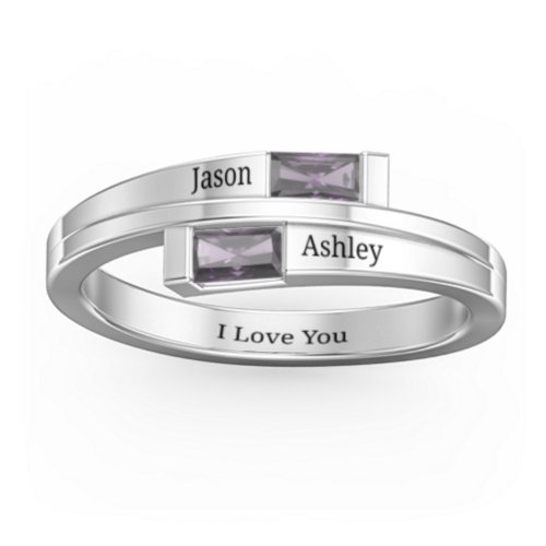 Double Baguette Bypass Ring – Sterling Silver with Alexandrite
