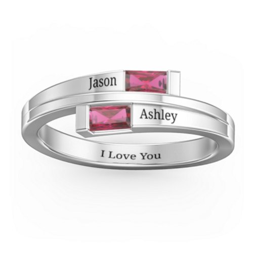 Double Baguette Bypass Ring – Sterling Silver with Ruby