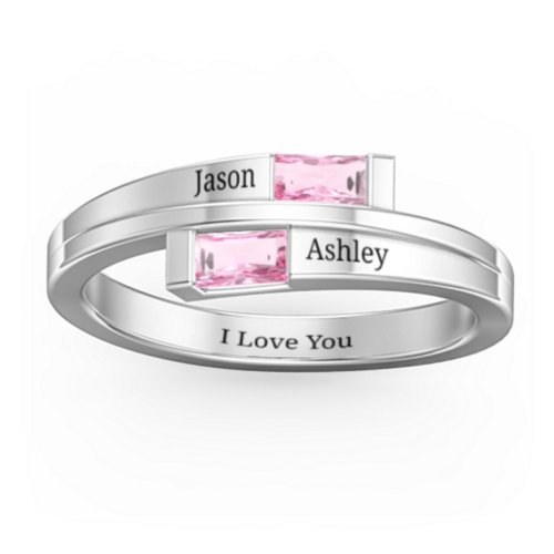 Double Baguette Bypass Ring – Sterling Silver with Pink Tourmaline