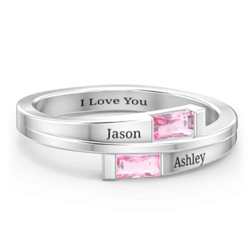 Double Baguette Bypass Ring – Sterling Silver with Pink Tourmaline