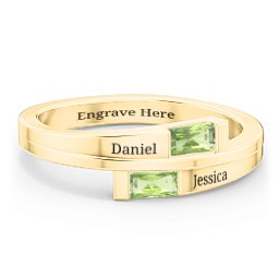 Double Baguette Bypass Ring in 10K Solid Yellow Gold with Peridot