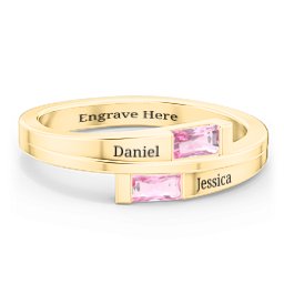 Double Baguette Bypass Ring in 10K Solid Yellow Gold with Pink Tourmaline
