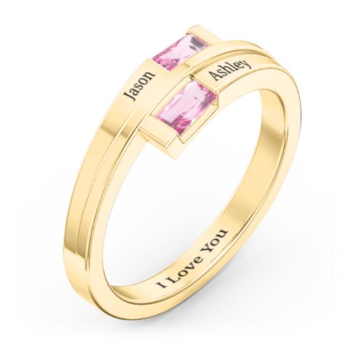 Double Baguette Bypass Ring – 10K Yellow Gold with Pink Tourmaline