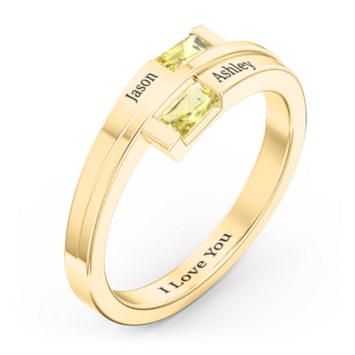 Double Baguette Bypass Ring – 10K Yellow Gold with Citrine