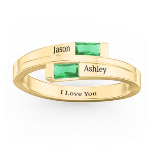 Double Baguette Bypass Ring – 10K Yellow Gold with Emerald