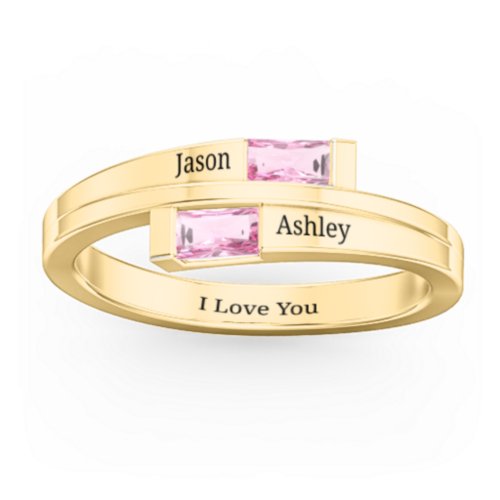 Double Baguette Bypass Ring – 10K Yellow Gold with Pink Tourmaline