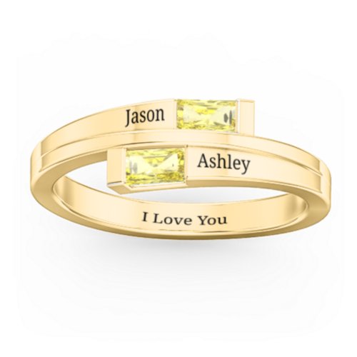 Double Baguette Bypass Ring – 10K Yellow Gold with Citrine