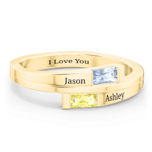 Double Baguette Bypass Ring – 10K Yellow Gold with Aquamarine and Citrine