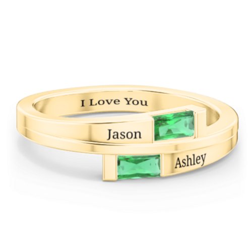 Double Baguette Bypass Ring – 10K Yellow Gold with Emerald