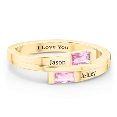 Double Baguette Bypass Ring – 10K Yellow Gold with Pink Tourmaline