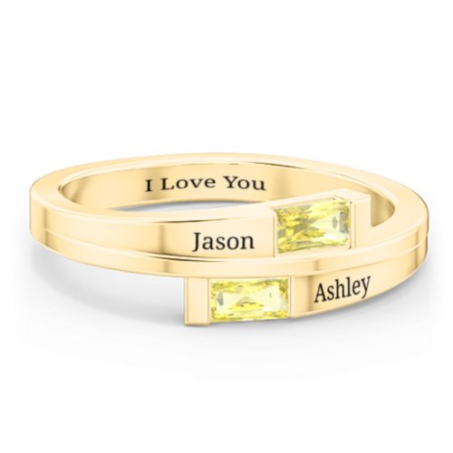Double Baguette Bypass Ring – 10K Yellow Gold with Citrine