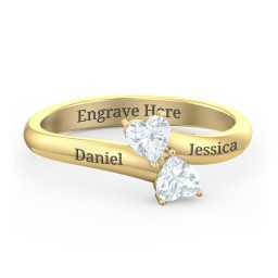 Inverted Twin Heart Ring in 18K Gold Plated Silver with Aquamarine