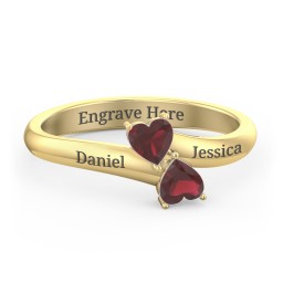 Inverted Twin Heart Ring in 18K Gold Plated Silver