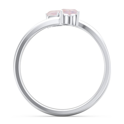 Inverted Twin Heart Ring – Sterling Silver with Opal