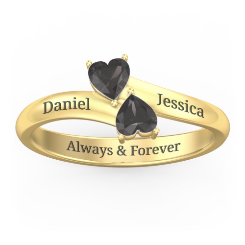 Inverted Twin Heart Ring – 18K Gold Plated Silver with Smokey Quartz