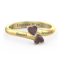 Inverted Twin Heart Ring in 18K Gold Plated Silver with Garnet