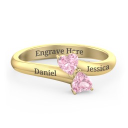 Inverted Twin Heart Ring in 18K Gold Plated Silver with Pink Tourmaline