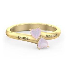 Inverted Twin Heart Ring in 18K Gold Plated Silver with Opal