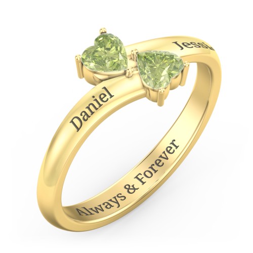 Inverted Twin Heart Ring – 18K Gold Plated Silver with Peridot
