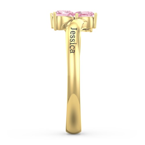Inverted Twin Heart Ring – 18K Gold Plated Silver with Pink Tourmaline