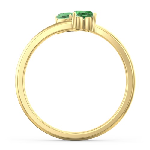 Inverted Twin Heart Ring – 18K Gold Plated Silver with Emerald