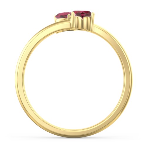 Inverted Twin Heart Ring – 18K Gold Plated Silver with Ruby