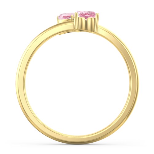 Inverted Twin Heart Ring – 18K Gold Plated Silver with Pink Tourmaline