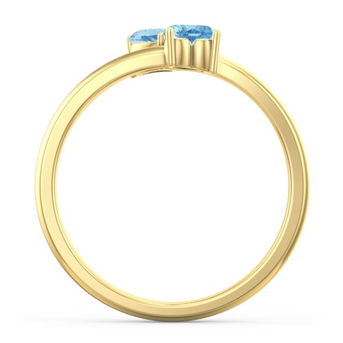 Inverted Twin Heart Ring – 18K Gold Plated Silver with Blue Topaz