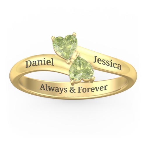 Inverted Twin Heart Ring – 18K Gold Plated Silver with Peridot