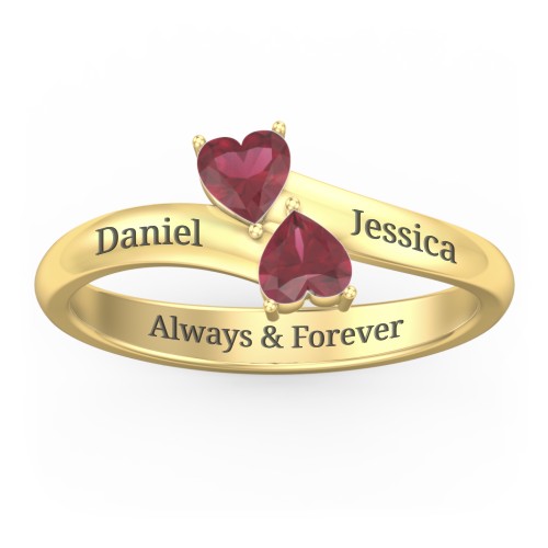 Inverted Twin Heart Ring – 18K Gold Plated Silver with Ruby