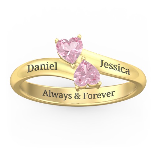 Inverted Twin Heart Ring – 18K Gold Plated Silver with Pink Tourmaline