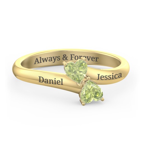 Inverted Twin Heart Ring – 18K Gold Plated Silver with Peridot