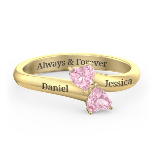 Inverted Twin Heart Ring – 18K Gold Plated Silver with Pink Tourmaline