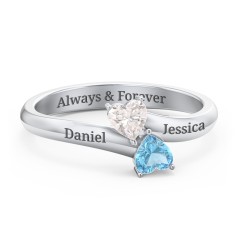 Inverted Twin Heart Ring – 10K Rose Gold with Cubic Zirconia and Blue Topaz