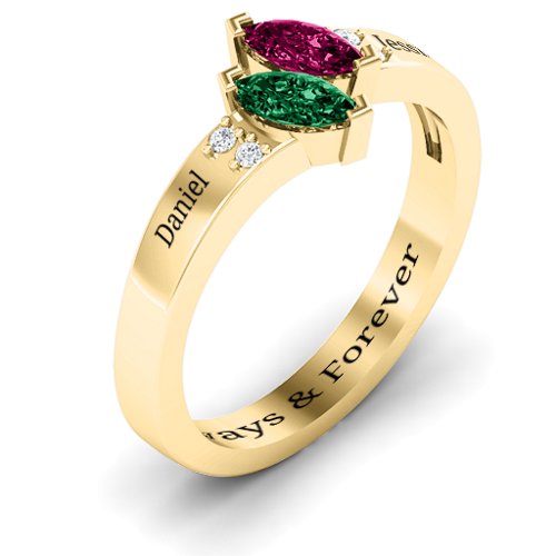 Twin Marquises and Accent Ring – 10K Yellow Gold with Emerald, Ruby, and Cubic Zirconia