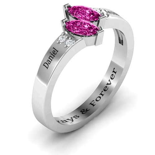Twin Marquises and Accent Ring – Sterling Silver with Pink Tourmaline and Cubic Zirconia