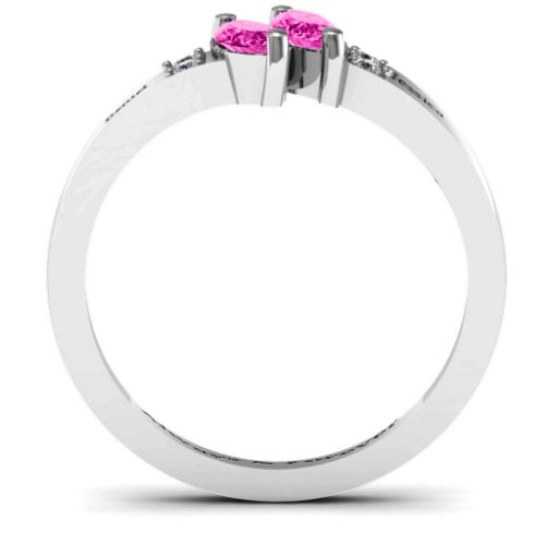 Twin Marquises and Accent Ring – Sterling Silver with Pink Tourmaline and Cubic Zirconia