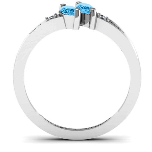 Twin Marquises and Accent Ring – Sterling Silver with Blue Topaz and Cubic Zirconia