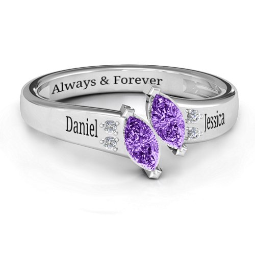 Twin Marquises and Accent Ring – Sterling Silver with Amethyst and Cubic Zirconia