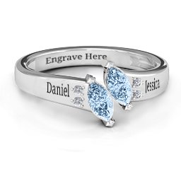 Twin Marquises and Accent Ring in 925 Sterling Silver with Aquamarine