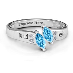 Twin Marquises and Accent Ring in 925 Sterling Silver with Blue Topaz