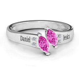 Twin Marquises and Accent Ring in 925 Sterling Silver with Pink Tourmaline