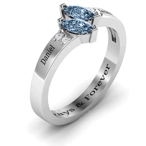 Twin Marquises and Accent Ring – Sterling Silver with Aquamarine and Cubic Zirconia
