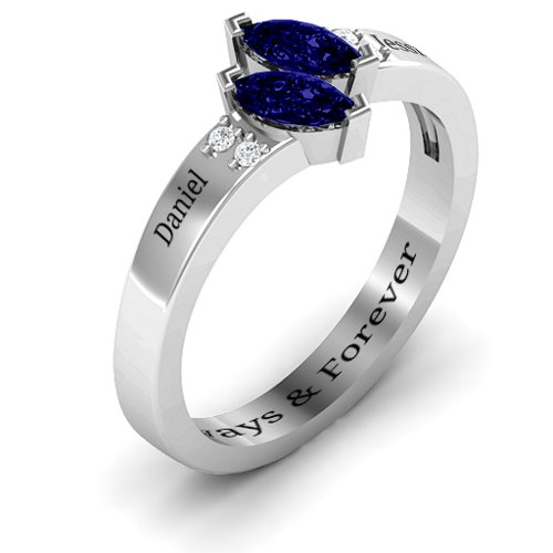 Twin Marquises and Accent Ring – Sterling Silver with Blue Sapphire and Cubic Zirconia