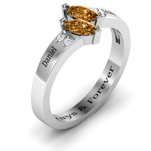 Twin Marquises and Accent Ring – Sterling Silver with Citrine and Cubic Zirconia