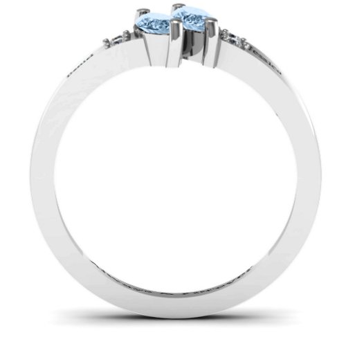 Twin Marquises and Accent Ring – Sterling Silver with Aquamarine and Cubic Zirconia
